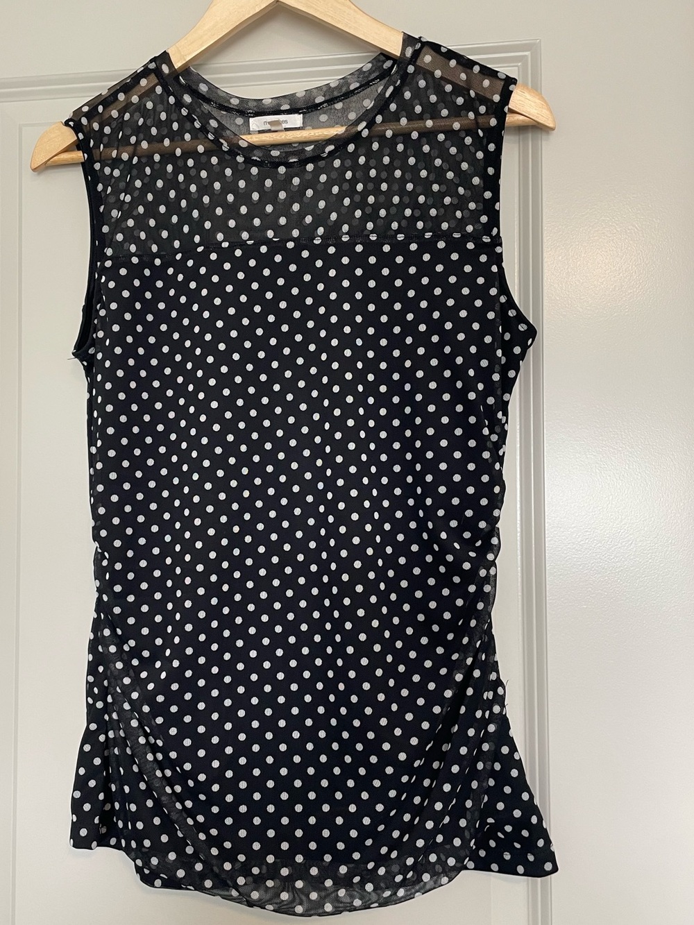 Maurices Black Polka Dot Sleeveless Mesh Yoke Tank